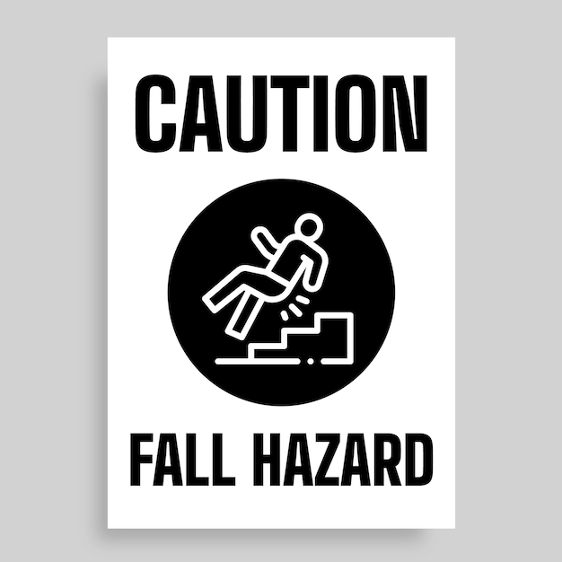 Flat simple caution fall hazard vertical sign