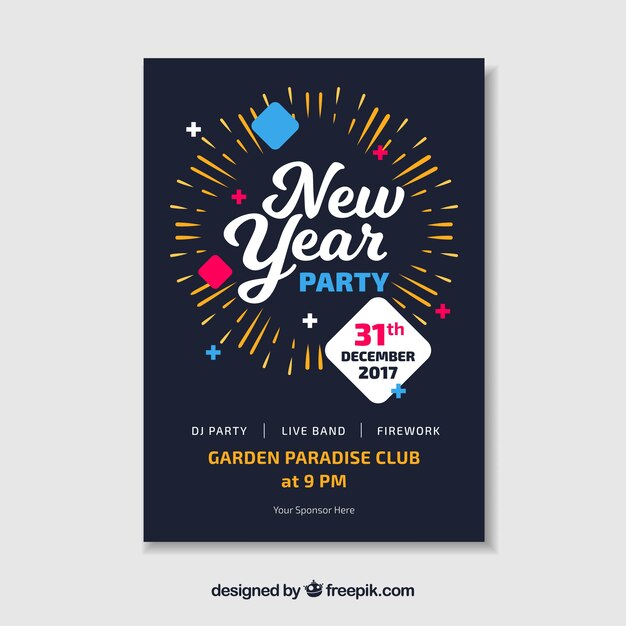 Flat simple new year party poster