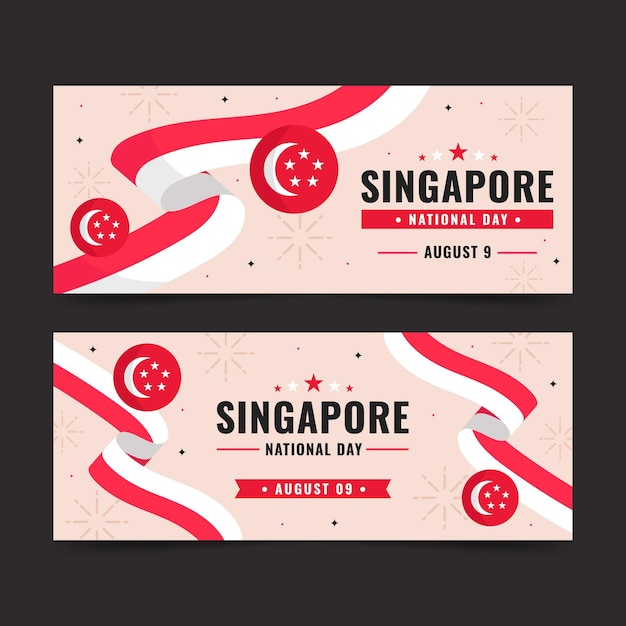 Free Vector flat singapore national day banners set