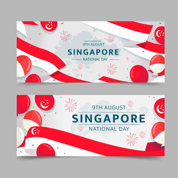 Flat singapore national day banners set