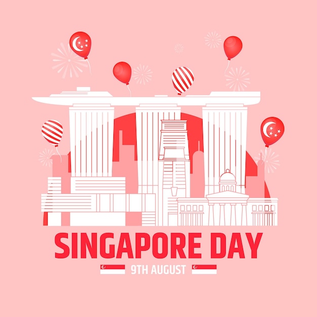 Flat singapore national day illustration