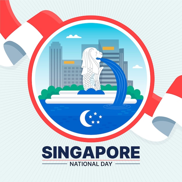 Flat singapore national day illustration