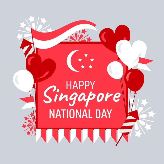 Flat singapore national day illustration