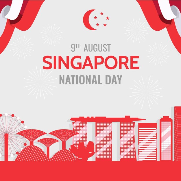 Flat singapore national day illustration