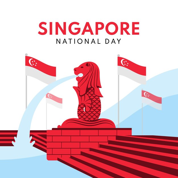 Flat singapore national day illustration