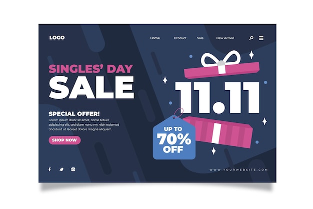 Flat single's day landing page template