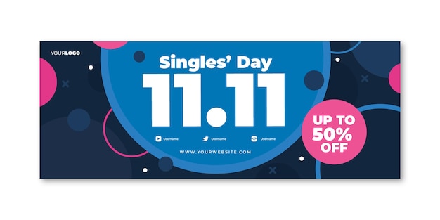 Flat single's day social media cover template