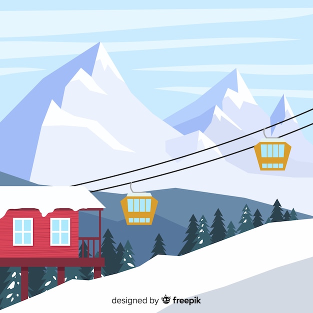 Free Vector flat ski station illustration