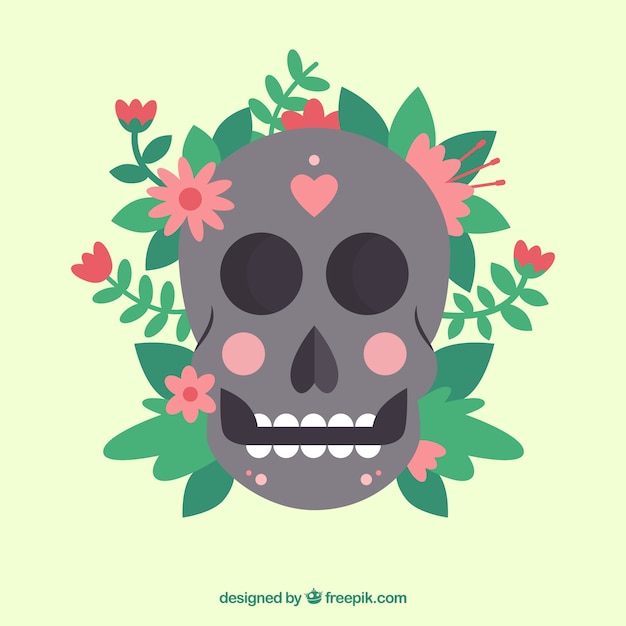 Free Vector flat skull with pretty flowers