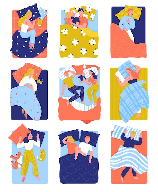 Free Vector flat sleeping people set