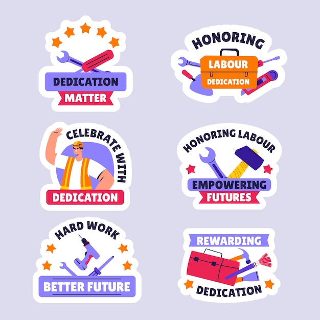 Free Vector flat slogan stickers collection for labour day celebration