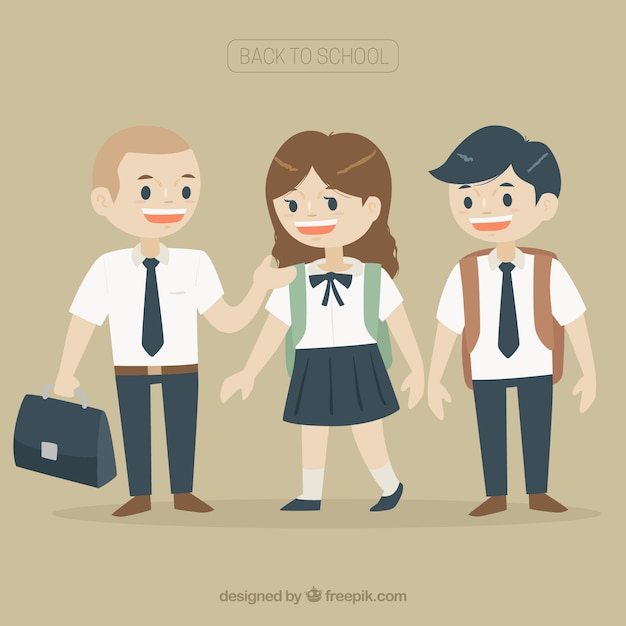 Free vector flat smiley students wearing uniform