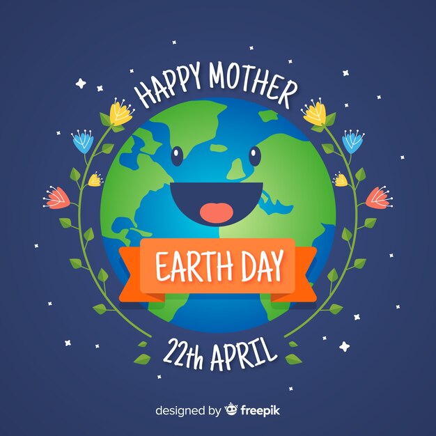 Flat smiling planet mother earth day background