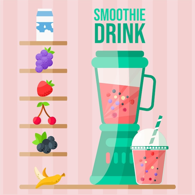 Flat smoothies in blender glass illustration