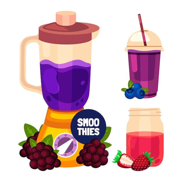 Free Vector flat smoothies in blender glass illustration