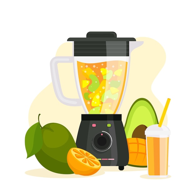 Flat smoothies in blender glass illustration