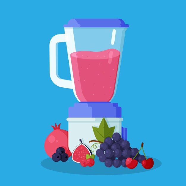 Flat smoothies in blender glass illustration