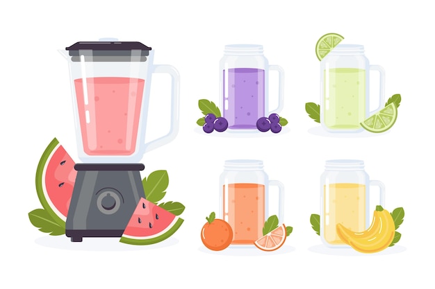 Free Vector flat smoothies in blender glass illustration