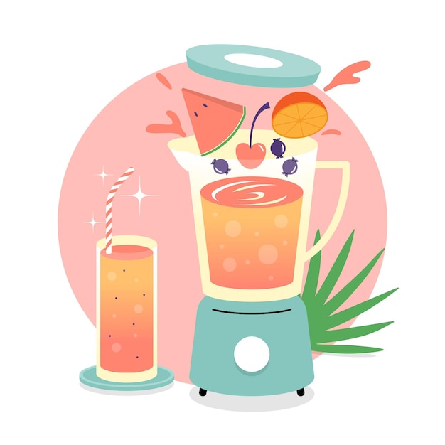 Free Vector flat smoothies in blender glass illustration