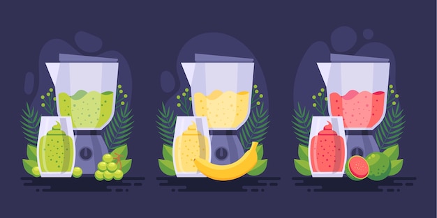 Flat smoothies in blender glass illustration