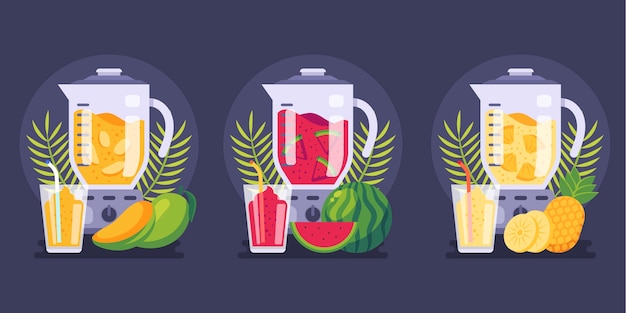 Free Vector flat smoothies in blender glass illustration