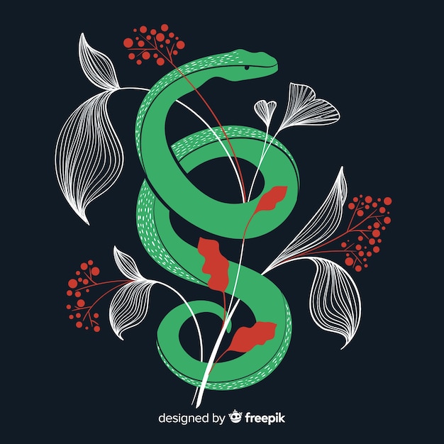 Flat snake with leaves background