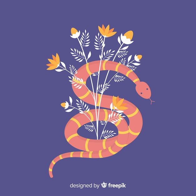 Free Vector flat snake wounded on flowers background