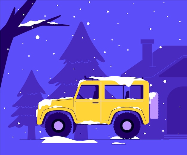 Free vector flat snow car illustration