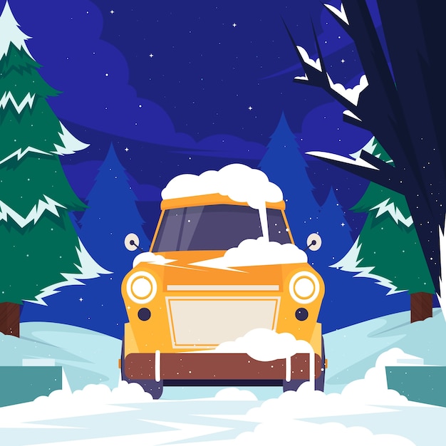 Flat snow car illustration