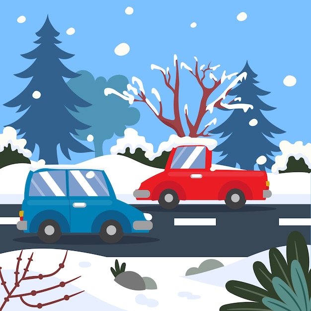 Free vector flat snow car illustration