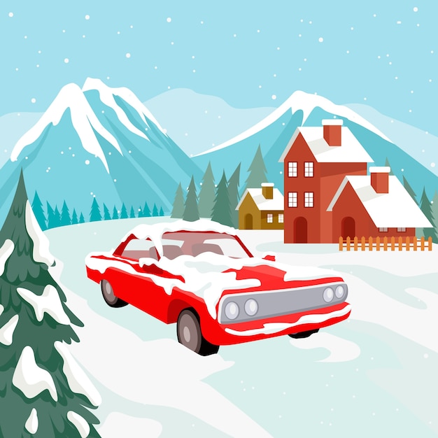 Free vector flat snow car illustration