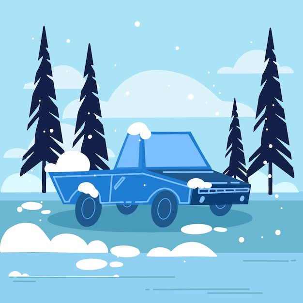 Free vector flat snow car illustration