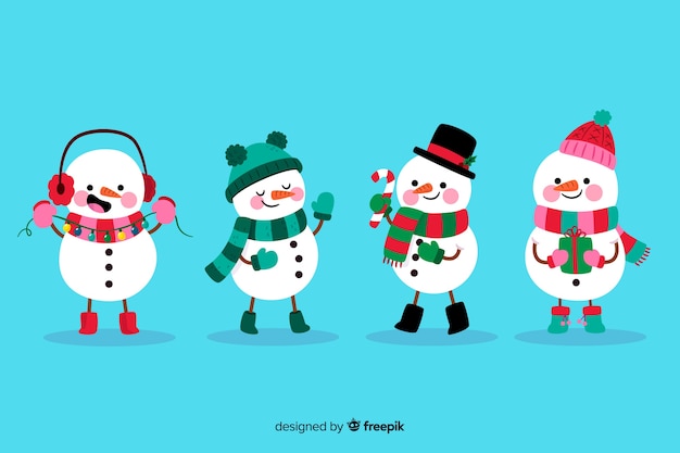 Flat snowman character collection