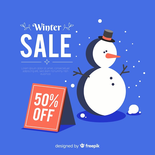 Flat snowman winter sale background