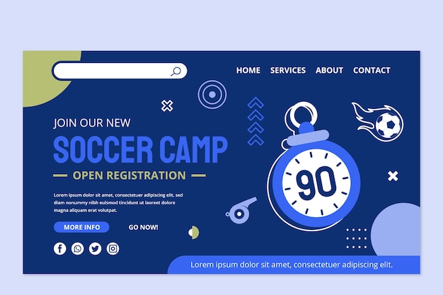 Free vector flat soccer landing page template