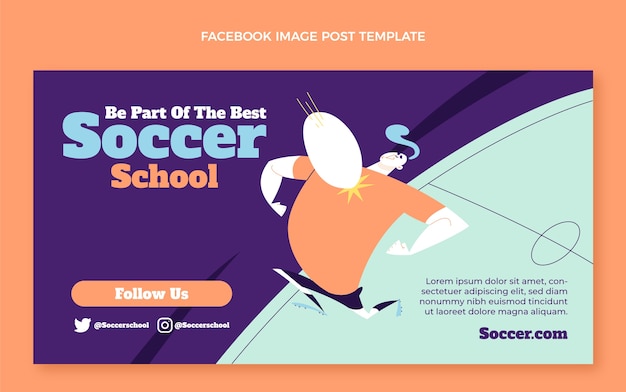 Flat soccer school social media post template