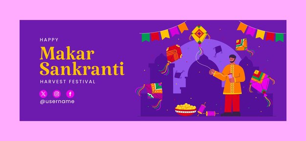 Flat socia media cover template for makar sankranti festival celebration