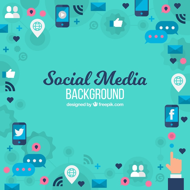 Flat social media background with variety of icons