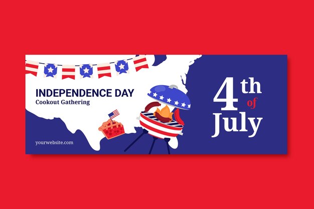 Flat social media cover template for american 4th of july holiday celebration