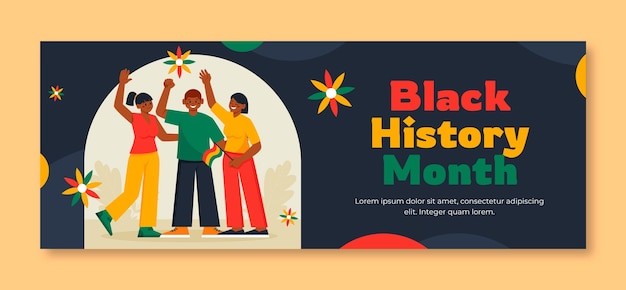 Flat social media cover template for black history month celebration