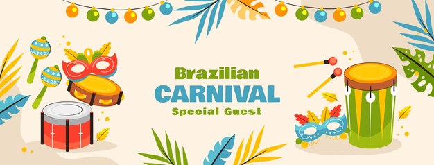 Flat social media cover template for brazilian carnival celebration