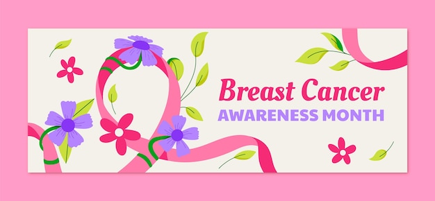 Free vector flat social media cover template for breast cancer awareness month