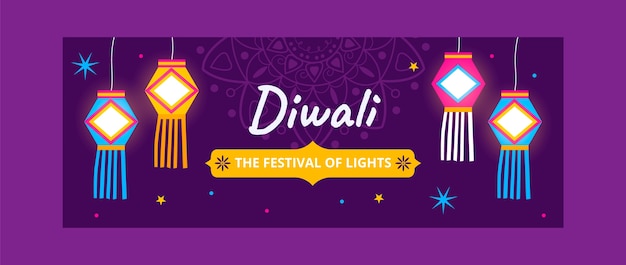 Free Vector flat social media cover template for diwali festival celebration