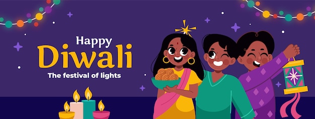 Flat social media cover template for diwali festival celebration