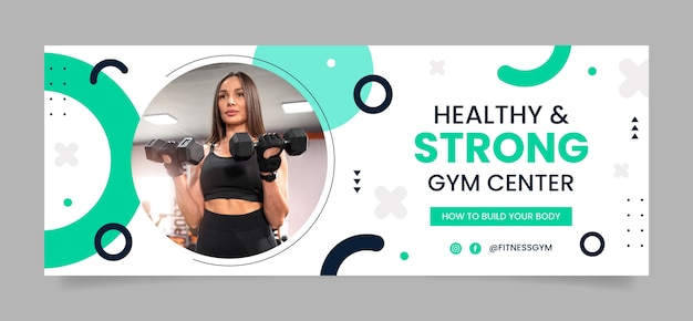 Flat social media cover template for gym and exercise