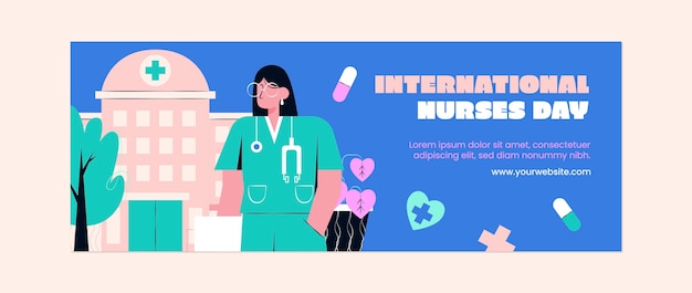 Flat social media cover template for international nurses day celebration