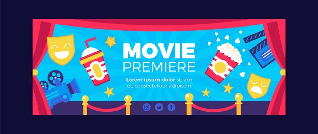 Flat social media cover template for movie premiere event