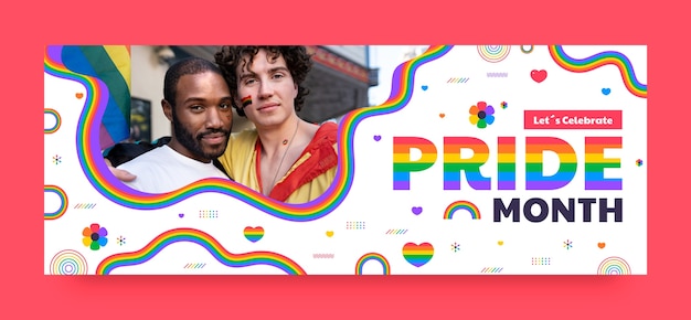 Flat social media cover template for pride month celebration