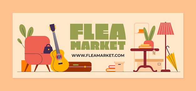 Flat social media cover template for second-hand flea market event