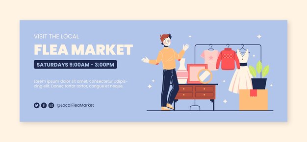 Flat social media cover template for second-hand flea market event